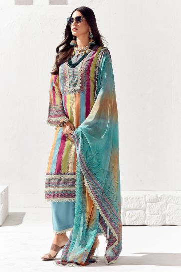 Classic Multi Color Cotton Salwar Suit In Printed
