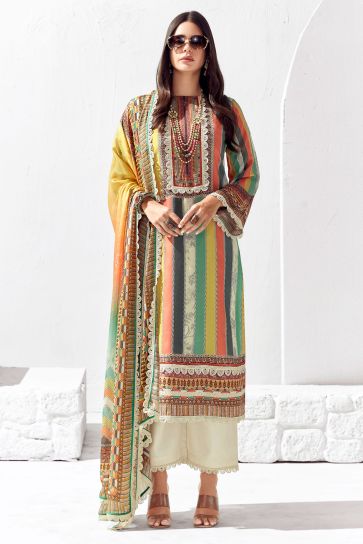 Creative Cotton Printed Salwar Suit In Multi Color