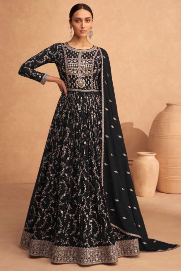 Festive Wear Black Georgette Fabric Sequins Work Anarkali Suit