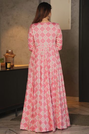 Pink Color Rayon Fabric Fancy Printed 3 Piece Koti Style Readymade Indo Western Suit