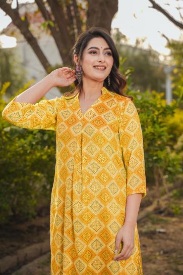 Yellow Ethnic Long Kurta Set - Arhams Online Fashion Store