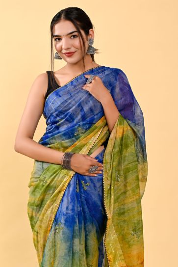 Blue And Green Color Wonderful Casual Cotton Saree