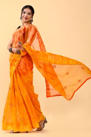 Beguiling Orange And Mustard Color Casual Cotton Saree