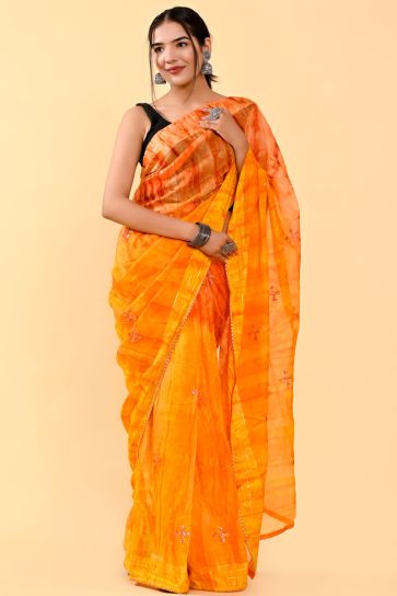 Beguiling Orange And Mustard Color Casual Cotton Saree