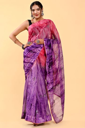 Ravishing Casual Pink And Purple Color Cotton Saree