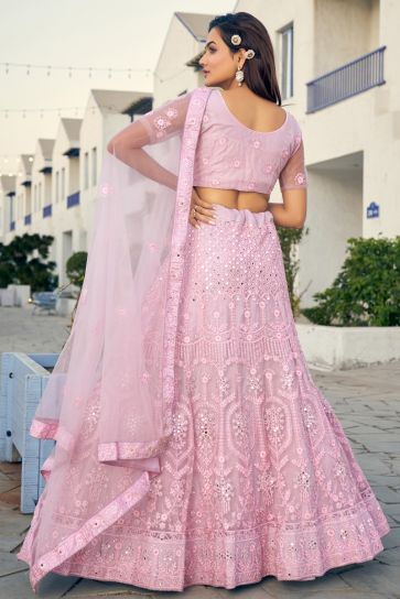 Fancy Fabric Pink Color Stylish Look Embroidered Lehenga