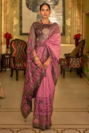 Pink Smoothy Printed Patola Silk Saree with Designer Border
