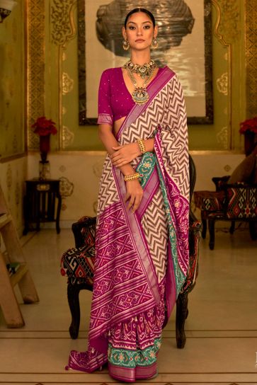 Rani Smoothy Printed Patola Silk Saree with Designer Border