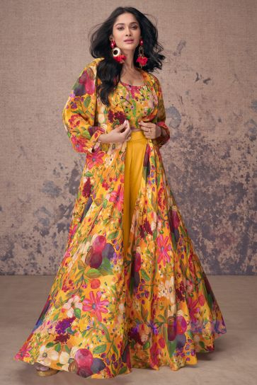 Sushrii Mishraa Yellow Color Crepe Silk Beautiful Readymade Palazzo Suit With Koti
