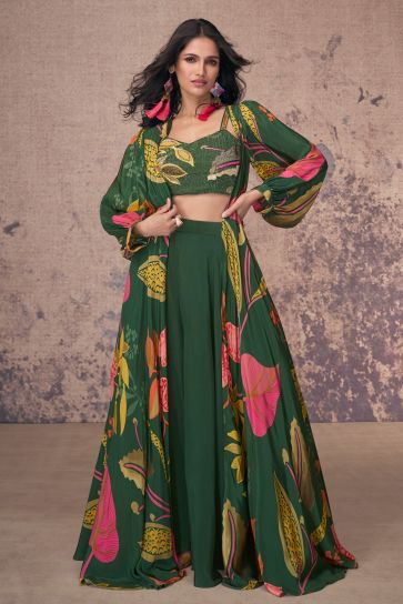 Vartika Singh Crepe Silk Green Color Glamorous Readymade Palazzo Suit With Koti