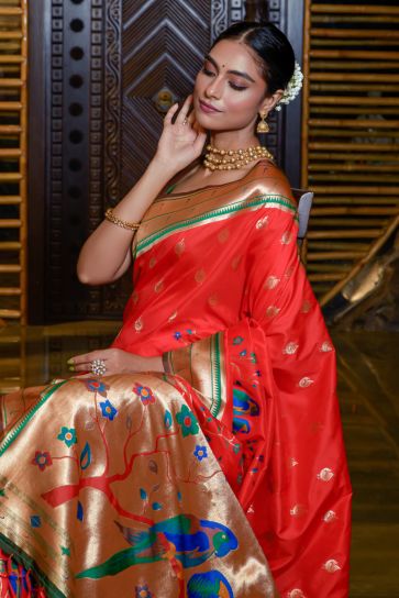 Red Color Supreme Paithani Silk Weaving Work Saree