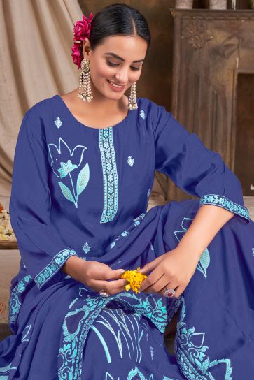 Blue Color Jacquard Fabric Glamorous Readymade Salwar Suit