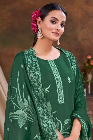 Jacquard Fabric Green Color Gorgeous Readymade Salwar Suit