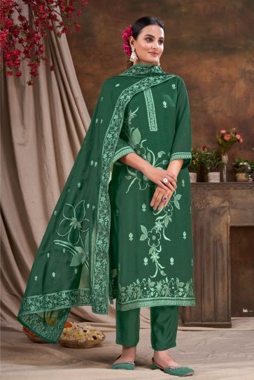Jacquard Fabric Green Color Gorgeous Readymade Salwar Suit