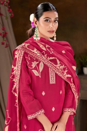 Jacquard Fabric Maroon Color Beatific Readymade Salwar Suit