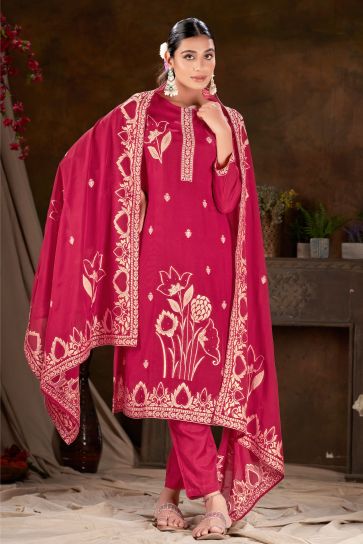 Jacquard Fabric Maroon Color Beatific Readymade Salwar Suit