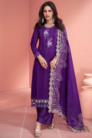 Purple Color Art Silk Fabric Ravishing Function Wear Palazzo Suit