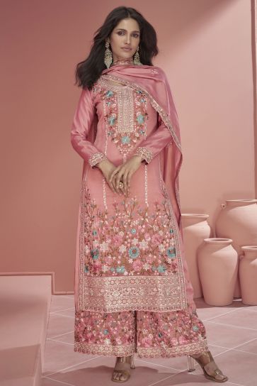 Vartika Singh Pink Color Organza Fabric Glorious Readymade Palazzo Suit