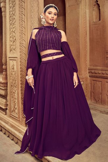 Georgette Fabric Purple Color Graceful Function Style Readymade Lehenga