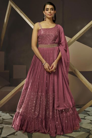 Persian Georgette Fabric Embroidered Readymade Gown With Dupatta