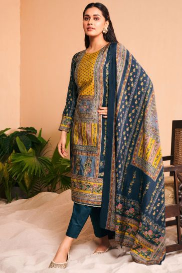 Navy Blue Color Viscose Fabric Casual Wear Tempting Salwar Suit