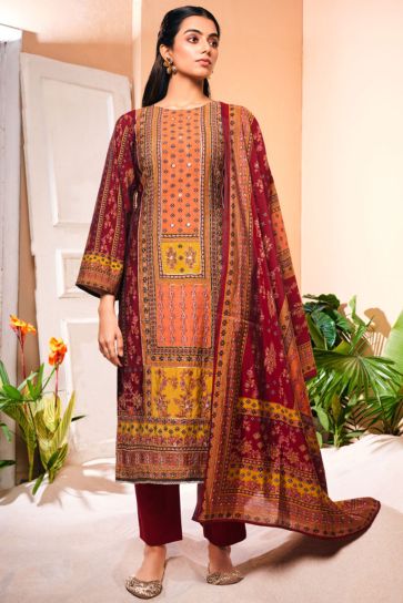 Viscose Fabric Casual Wear Beatific Salwar Suit In Maroon Color