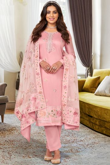 Ginni Kapoor Pink Color Viscose Silk Classic Salwar Suit In Festive Wear