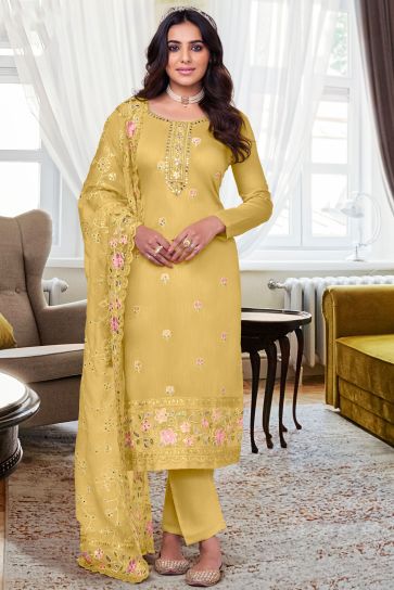 Ginni Kapoor Yellow Color Vintage Viscose Silk Festive Wear Salwar Suit