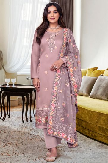 Ginni Kapoor Lovely Viscose Silk Festive Wear Salwar Suit In Lavender Color
