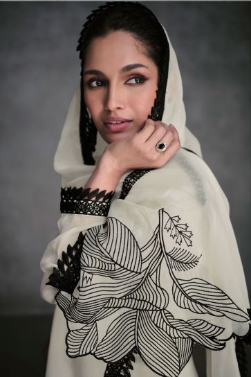 Vartika Singh Mesmeric White Color Readymade Salwar Suit In Organza Fabric