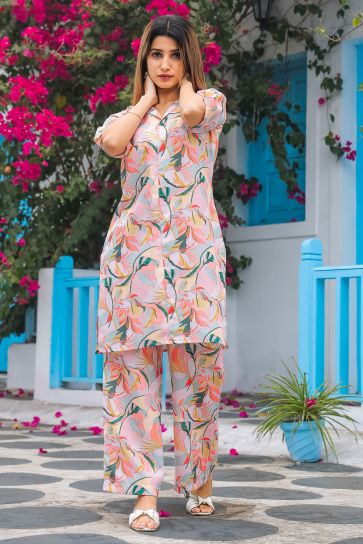 Peach Color Cotton Fabric Casual Style Lovely Readymade Co-Ord Set