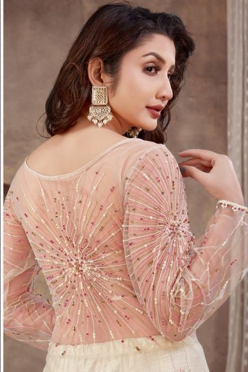 Off White Color Net Fabric Alluring Embroidered Anarkali Suit