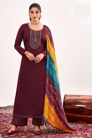 Rayon Fabric Maroon Color Casual Elegant Salwar Suit
