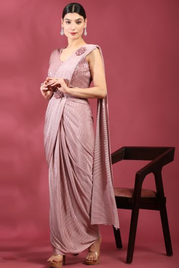 Delicate Pink Color Crush Lycra Ready To Wear Saree