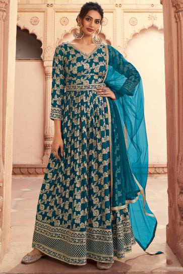 Art Silk Fabric Teal Color Function Style Winsome Anarkali Suit