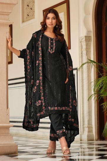 Chinon Fabric Black Color Stylish Function Wear Salwar Suit