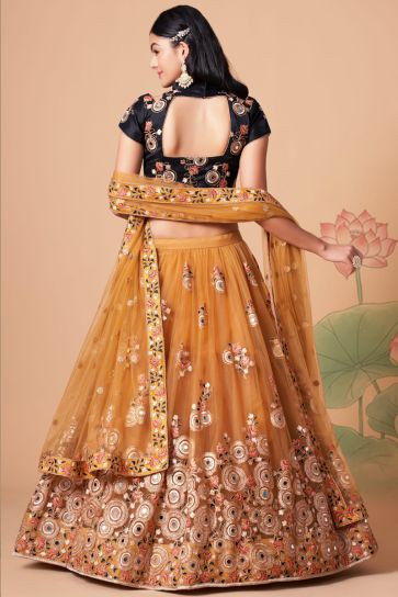 Heavenly Satin Silk Orange Mirror Trendy Lehenga Choli