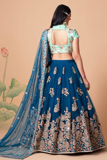 Incredible Sangeet Wear Net Fabric Blue Color Lehenga Choli