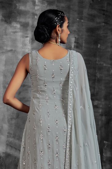 Function Look Grey Color Inventive Sharara Suit In Georgette Fabric