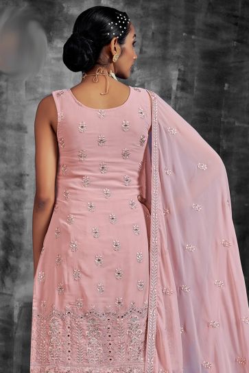 Pink Color Georgette Fabric Alluring Function Look Sharara Suit