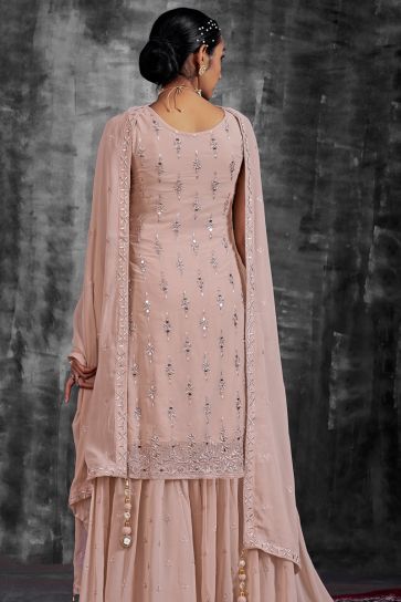 Georgette Fabric Peach Color Function Look Winsome Sharara Suit