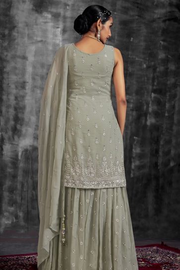 Sea Green Color Georgette Fabric Function Look Tempting Sharara Suit