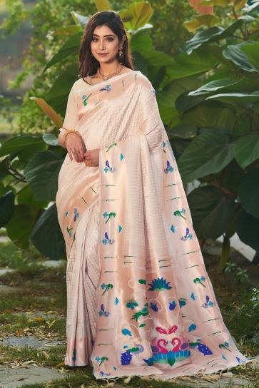 Off White Color Weaving Work Winsome Paithani Silk Saree