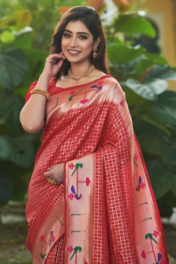 Red Color Weaving Work Precious Paithani Silk Saree