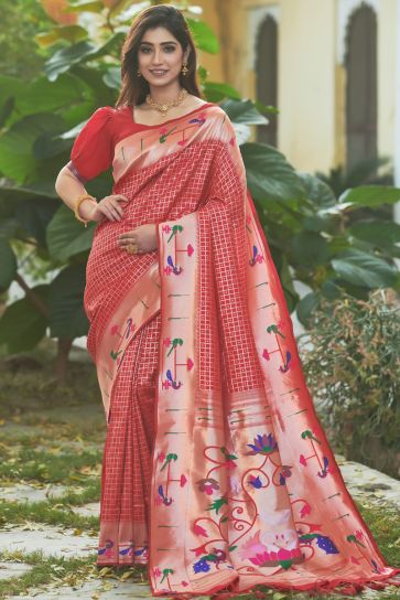 Red Color Weaving Work Precious Paithani Silk Saree
