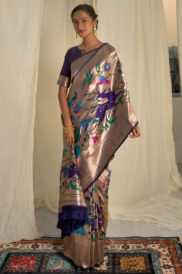 Blue Color Weaving Work Pathani Silk Charismatic Saree