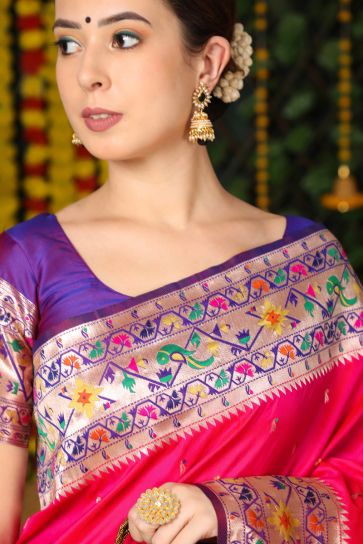Rani Color Beatific Festive Wear Paithani Silk Saree