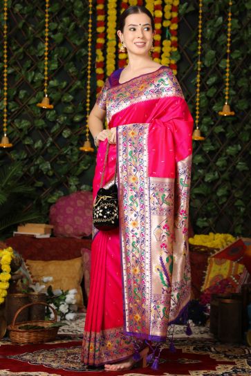 Rani Color Beatific Festive Wear Paithani Silk Saree