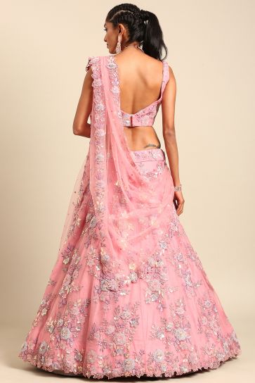 Pink Sequins Work Net Fabric Lehenga Choli
