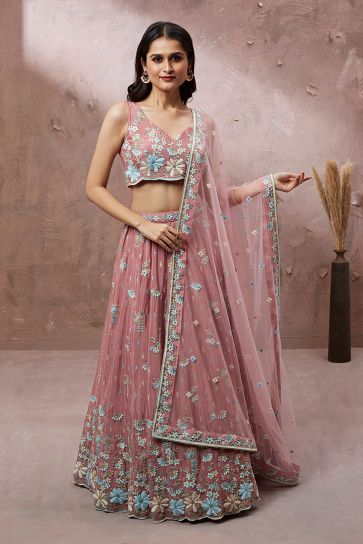 Pink Color Georgette Fabric Sequins Work Wedding Function Designer Lehenga Choli